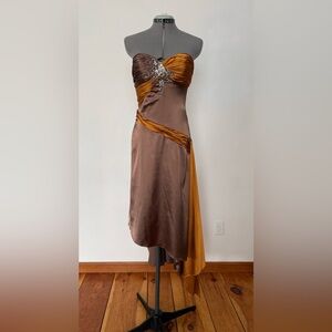 Gold and Brown Formal Silky Dress by Princess Collection.